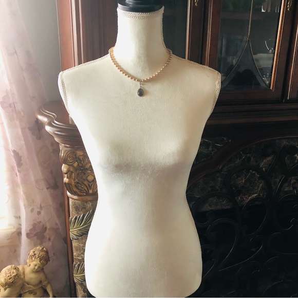 Handcrafted repurpose grey moon glow teardrop pendant Czech glass Pearl necklace - Picture 6 of 9